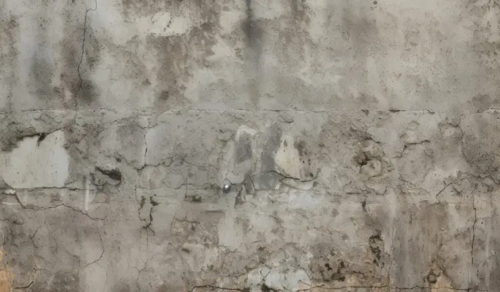 Een ruwe, gevlekte grijze wand met een horizontale naad