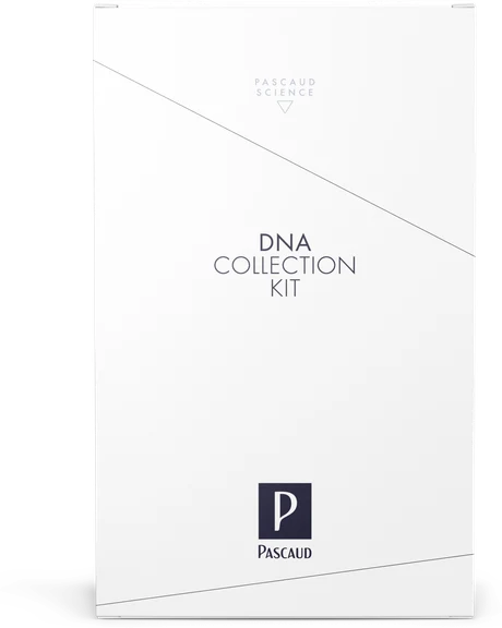 De DNA collection kit van Pascaud, een witte doos met het opschrift DNA collection kit
