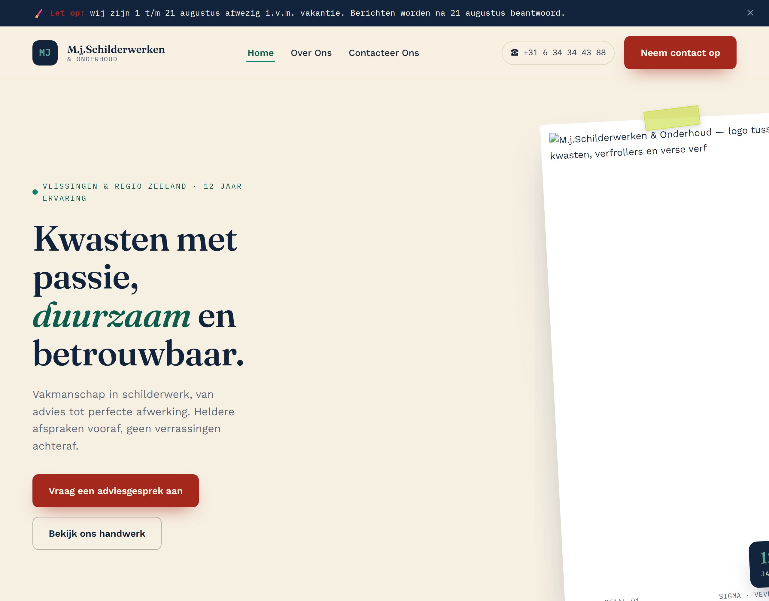 Website van MJ Schilderwerken