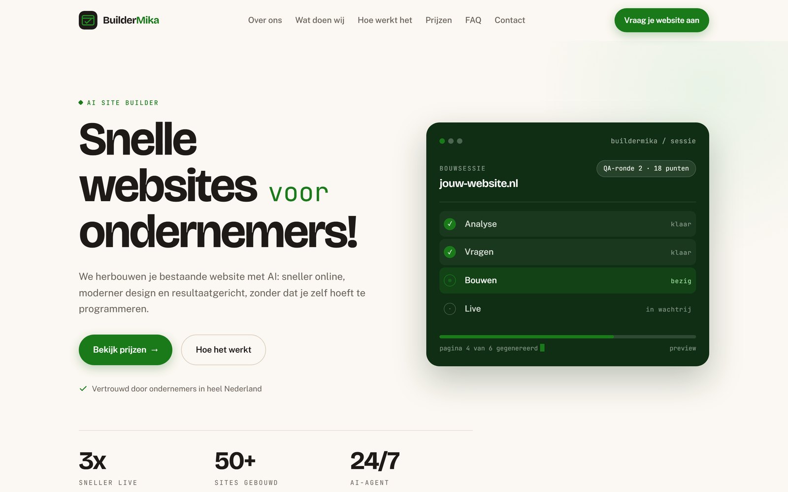 Schermafdruk van een website die BuilderMika heeft gebouwd