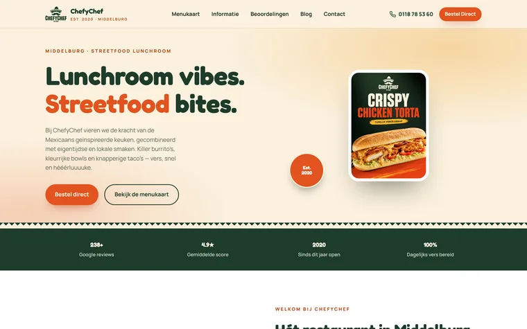Website van een lunchroom, gebouwd door BuilderMika