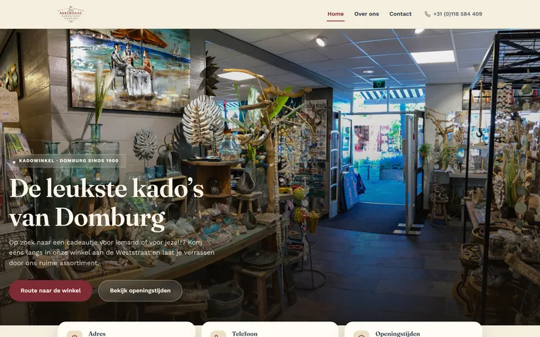 Website van een cadeauwinkel, gebouwd door BuilderMika
