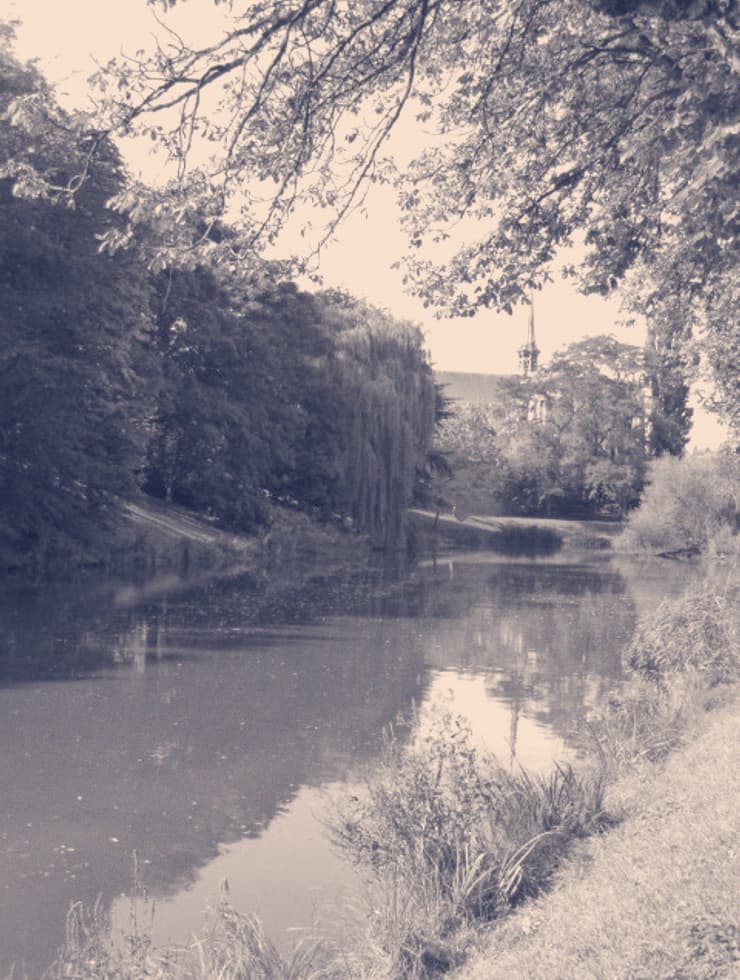De Oostwal in Goes met water, een treurwilg en een kerktoren