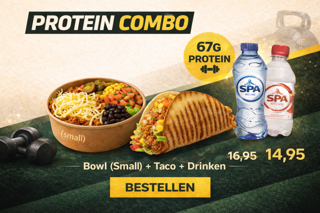 Protein Combo: bowl small, taco en drinken, 67 gram proteïne