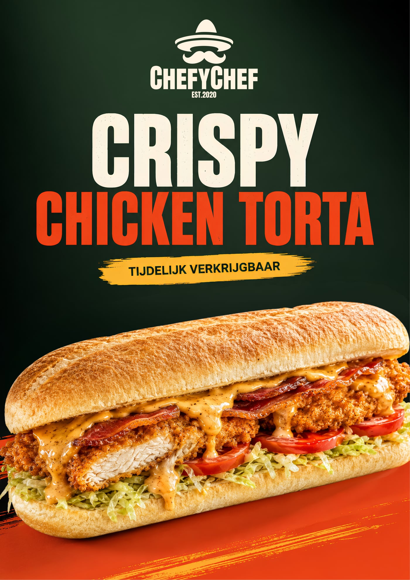 ChefyChef promo poster: Crispy Chicken Torta, tijdelijk verkrijgbaar
