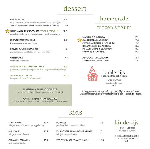 De dessertkaart met frozen yogurt