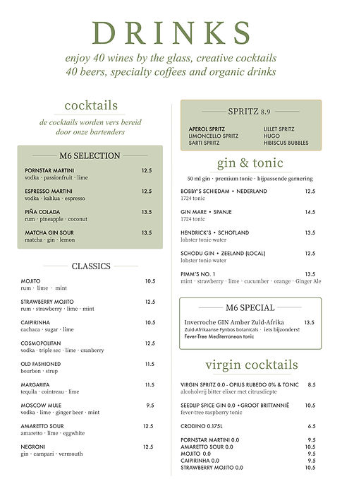 De cocktailkaart van Markt Zes