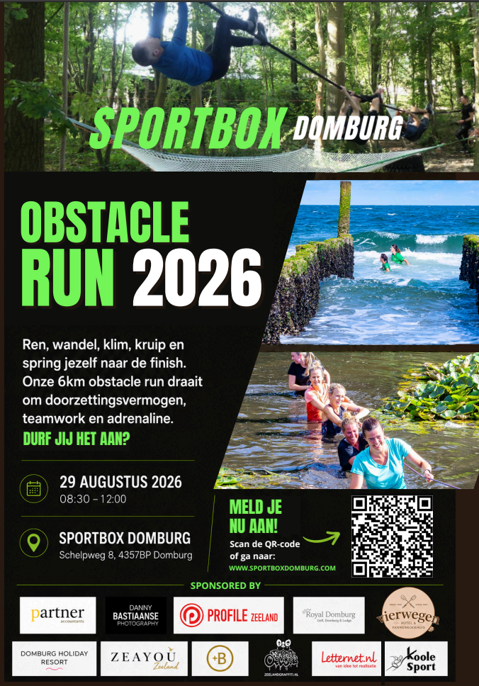 Poster van de Obstaclerun 2026 van Sportbox Domburg op 29 augustus 2026